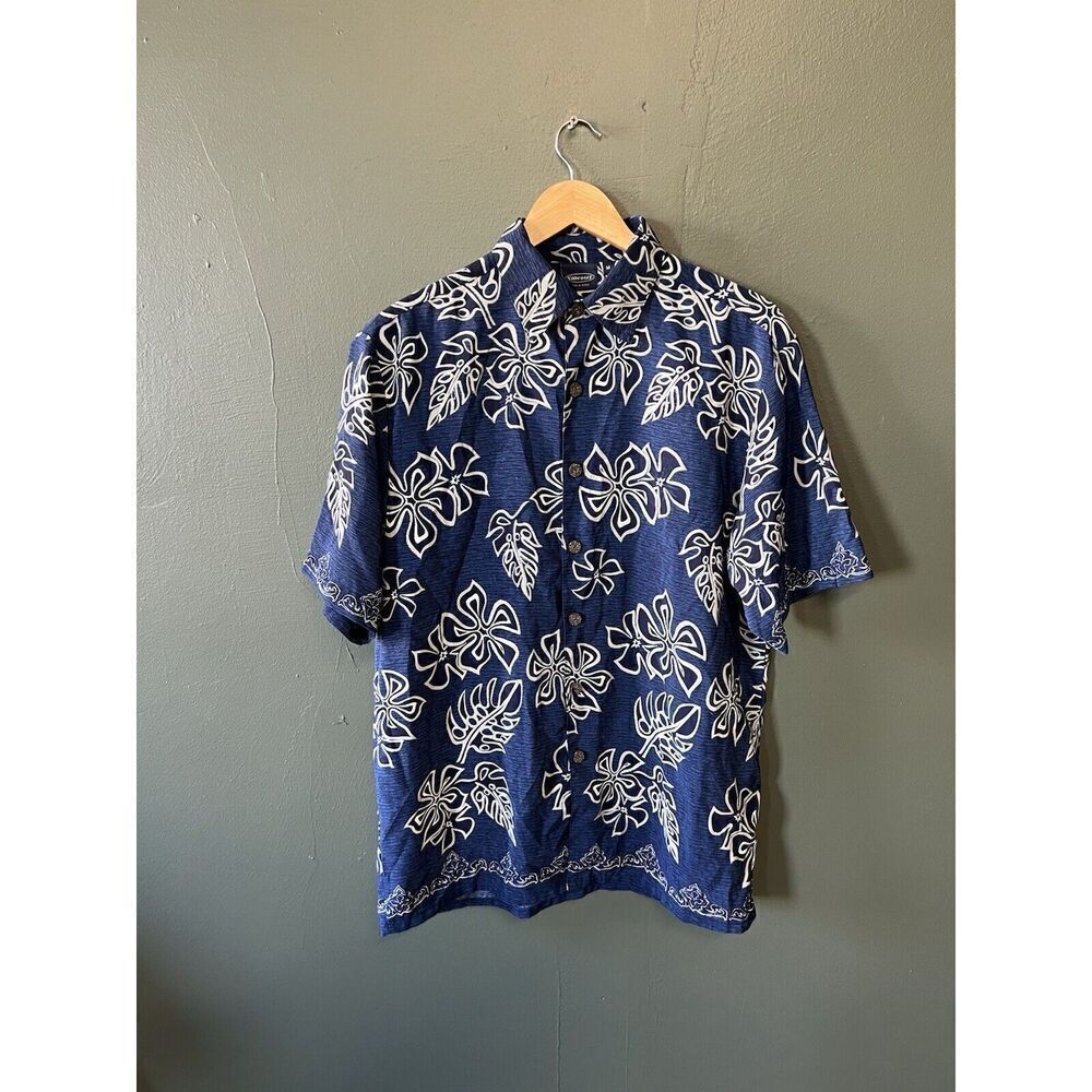 Sideout Mens Blue Floral Pattern Vintage Button Up Short Sleeve Shirt Size M